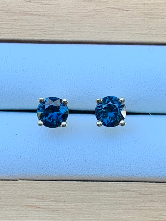 Blue Australian Sapphire Earrings ~ 4mm Gold Studs