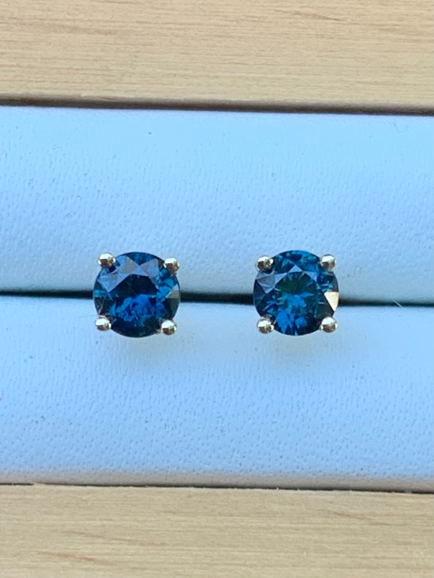 Blue Australian Sapphire Earrings ~ 4mm Gold Studs