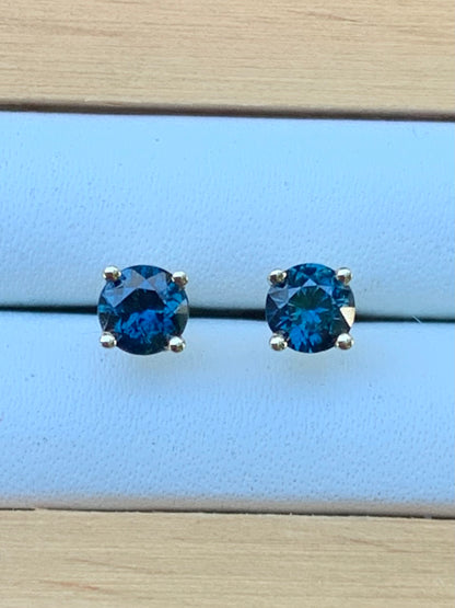 Blue Australian Sapphire Earrings ~ 4mm Gold Studs