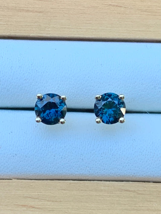 Blue Australian Sapphire Earrings ~ 4mm Gold Studs