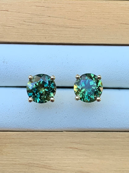 2.21ct Australian Parti Sapphire Earrings ~ 6mm Gold Studs
