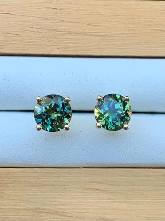 2.21ct Australian Parti Sapphire Earrings ~ 6mm Gold Studs