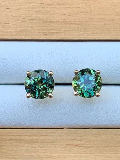 2.21ct Australian Parti Sapphire Earrings ~ 6mm Gold Studs