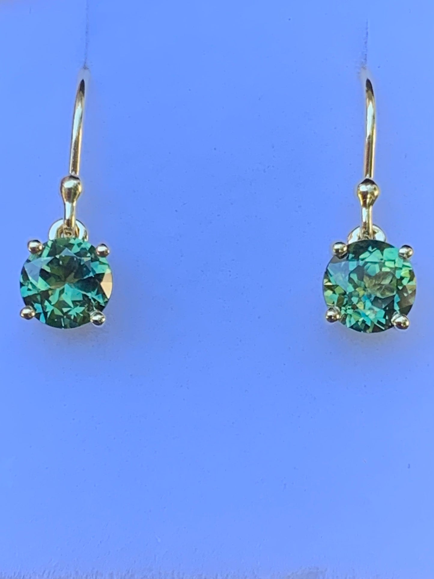 2.13ct Australian Parti Sapphire Earrings ~ 6mm Gold Drop Earrings