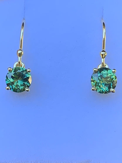 2.13ct Australian Parti Sapphire Earrings ~ 6mm Gold Drop Earrings