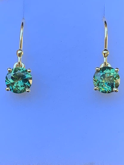 2.13ct Australian Parti Sapphire Earrings ~ 6mm Gold Drop Earrings