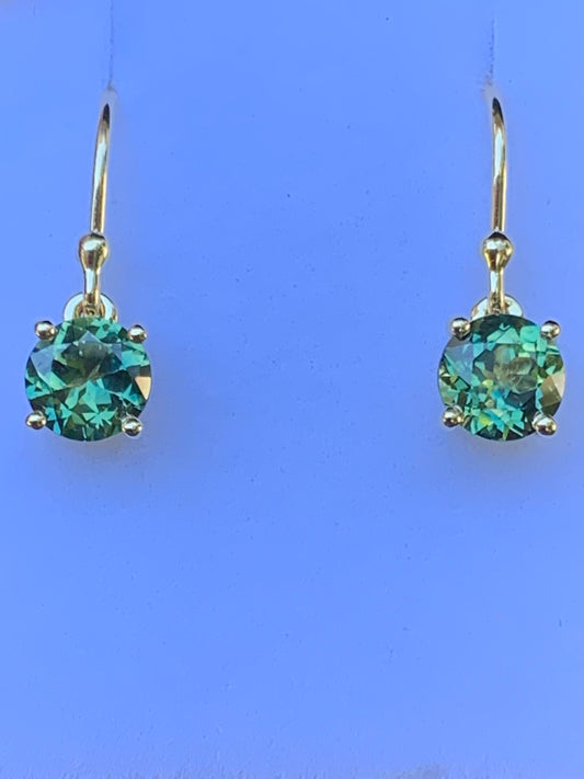 2.13ct Australian Parti Sapphire Earrings ~ 6mm Gold Drop Earrings