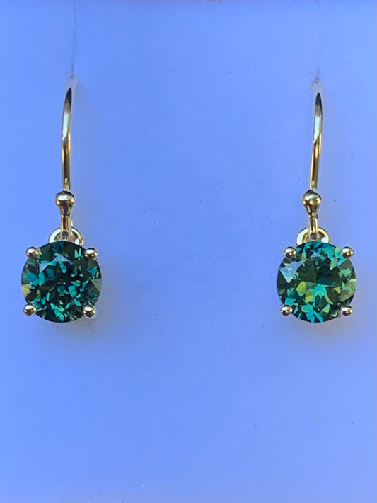2.27ct Australian Parti Sapphire Earrings ~ 6mm Gold Drop Earrings