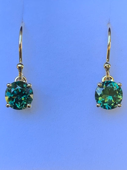 2.27ct Australian Parti Sapphire Earrings ~ 6mm Gold Drop Earrings