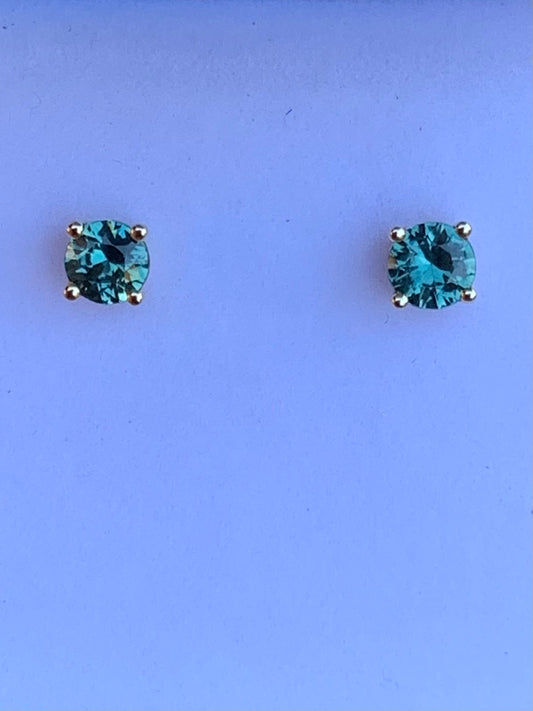 Light Blue Australian Sapphire Earrings ~ 4mm Gold Studs