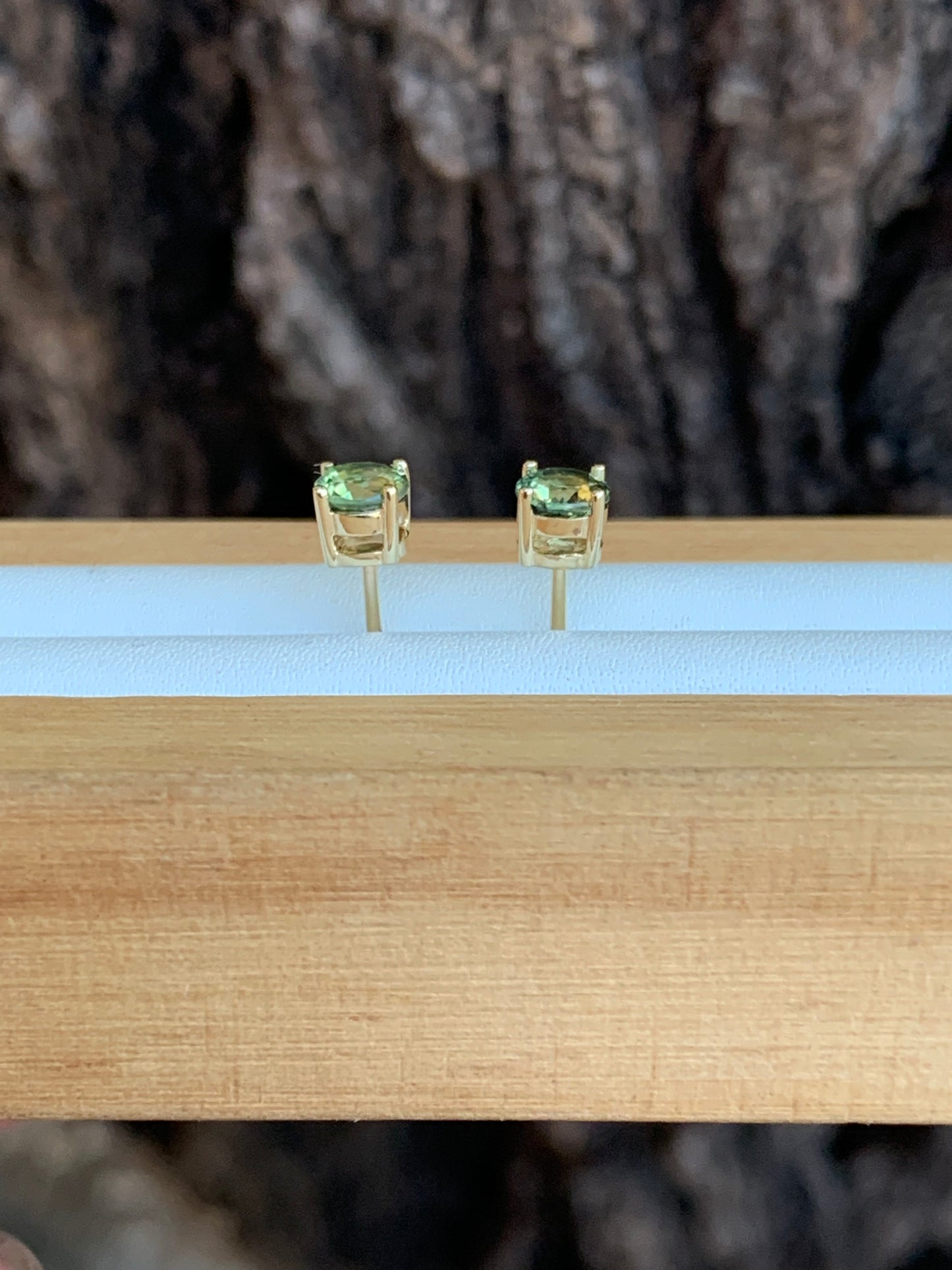 Side view of Green Australian Sapphire Stud Earrings