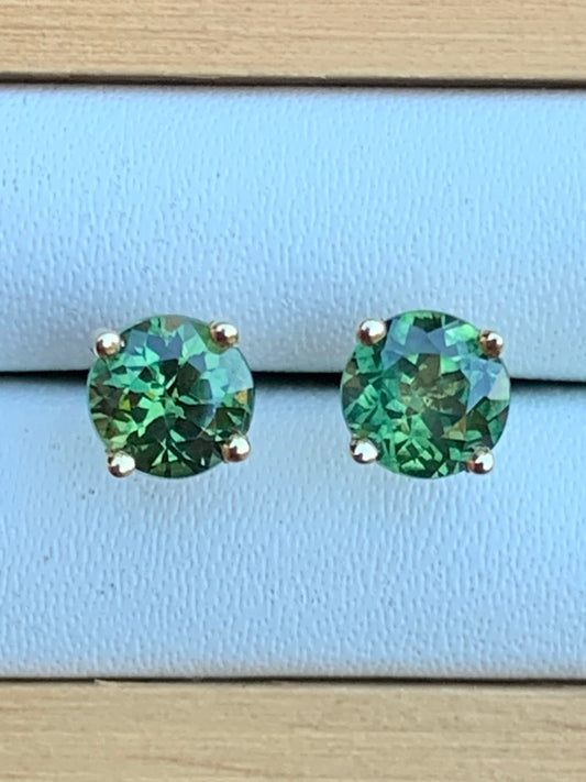 Green Australian Sapphire Stud Earrings