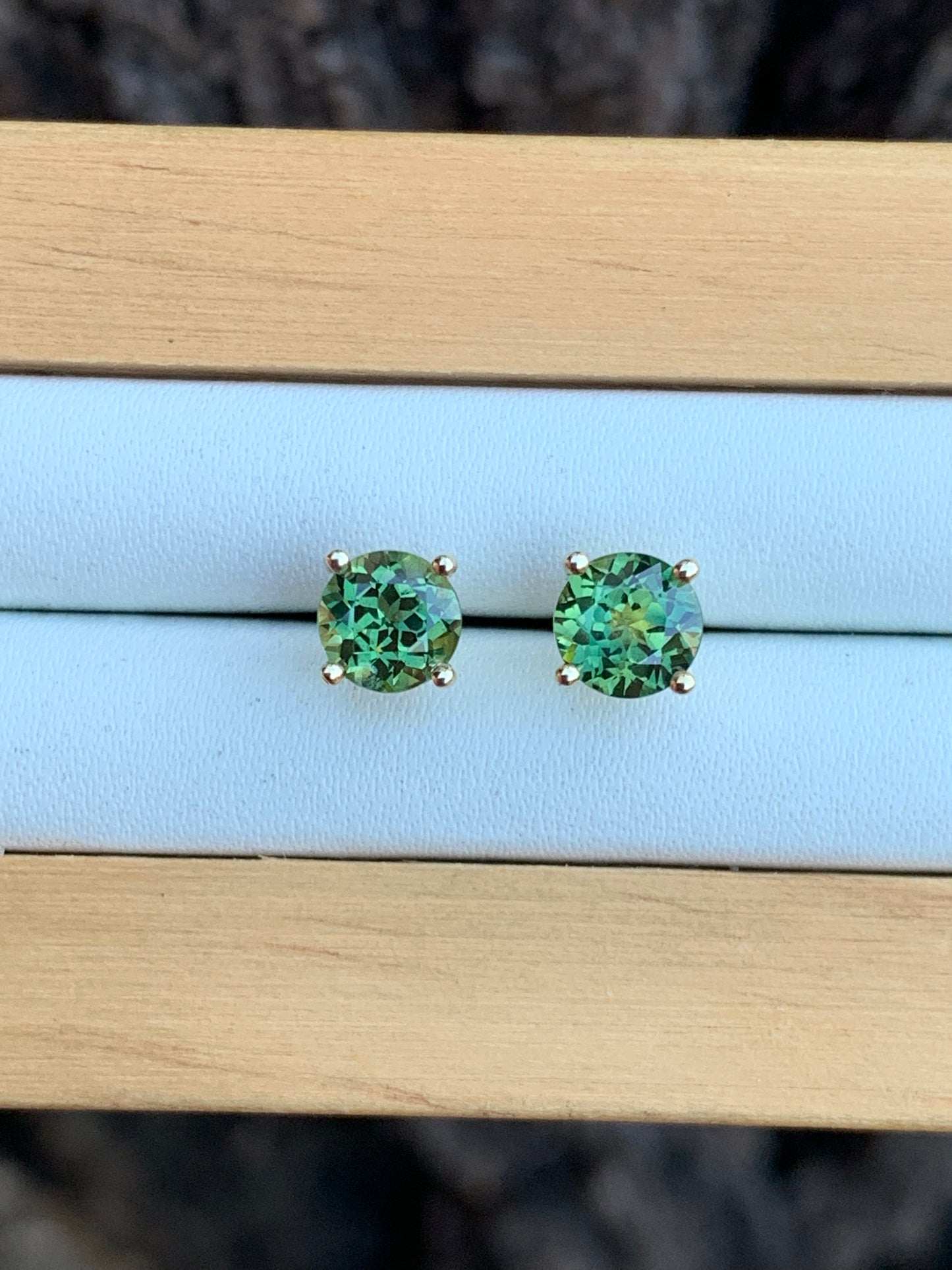 Australian Parti Sapphire Earrings ~ 5.5mm Gold Studs