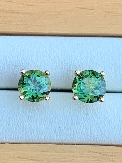 Australian Parti Sapphire Earrings ~ 5.5mm Gold Studs