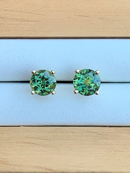 Australian Parti Sapphire Earrings ~ 5.5mm Gold Studs