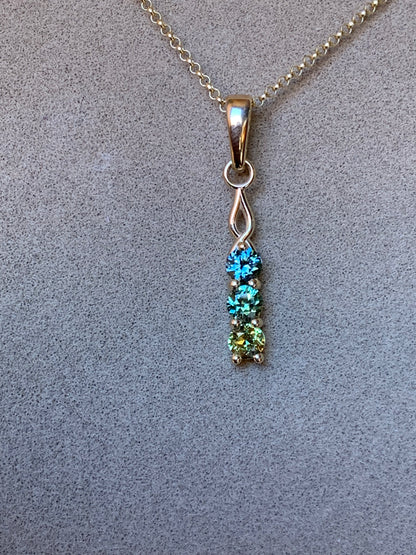 3 Stone Australian Sapphire Drop Necklace
