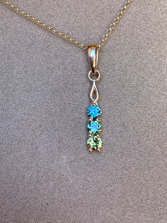3 Stone Australian Sapphire Drop Necklace