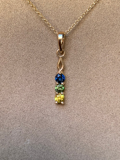 3 Stone Australian Sapphire Drop Necklace