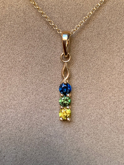 3 Stone Australian Sapphire Drop Necklace