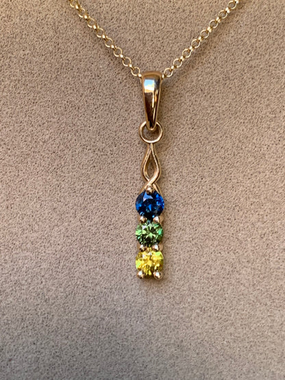 3 Stone Australian Sapphire Drop Necklace