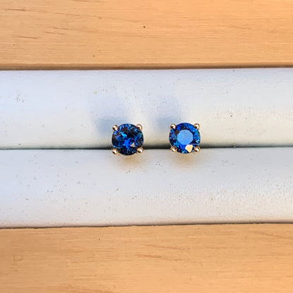 Blue Australian Sapphire Earrings ~ 3.5mm Gold Studs