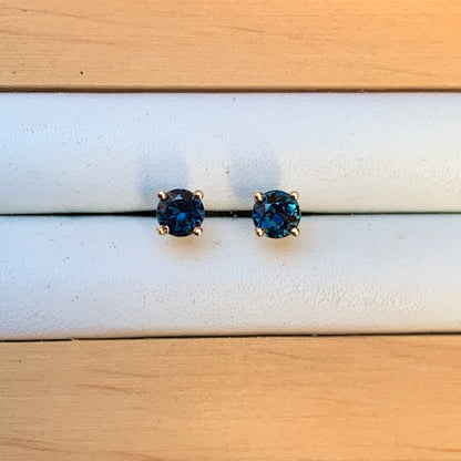 Blue Australian Sapphire Earrings ~ 3.5mm Gold Studs