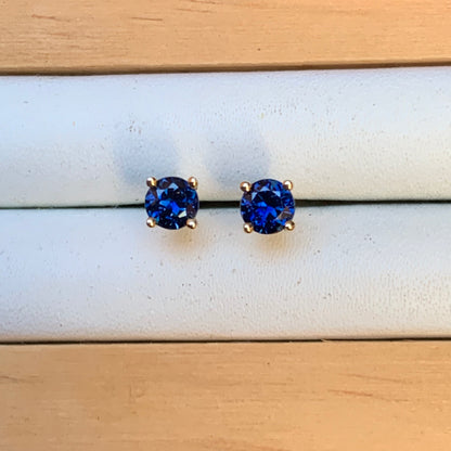 Blue Australian Sapphire Earrings ~ 3.5mm Gold Studs