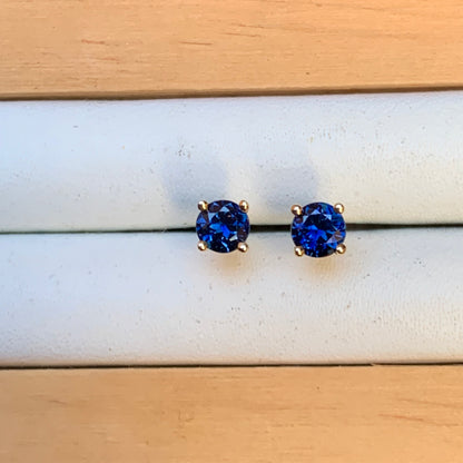 Blue Australian Sapphire Earrings ~ 3.5mm Gold Studs