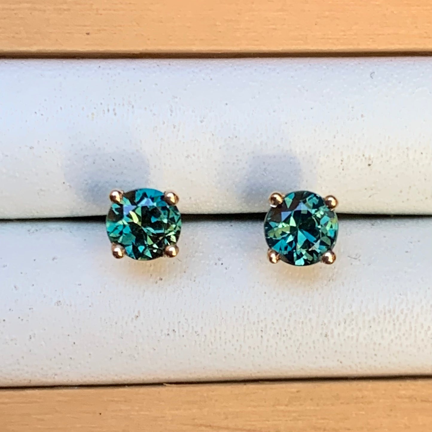 Teal Australian Sapphire Earrings ~ 4mm Gold Studs