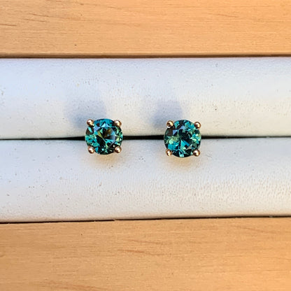 Teal Australian Sapphire Earrings ~ 4mm Gold Studs