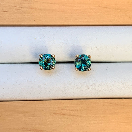 Teal Australian Sapphire Earrings ~ 4mm Gold Studs
