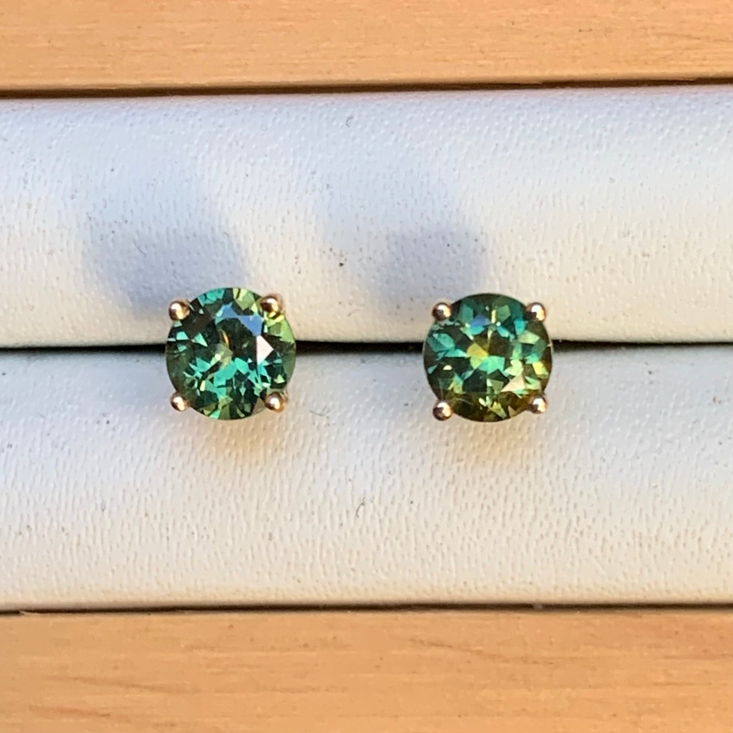 Australian Parti Sapphire Earrings ~ 4.5mm Gold Studs