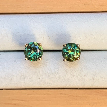 Australian Parti Sapphire Earrings ~ 4.5mm Gold Studs