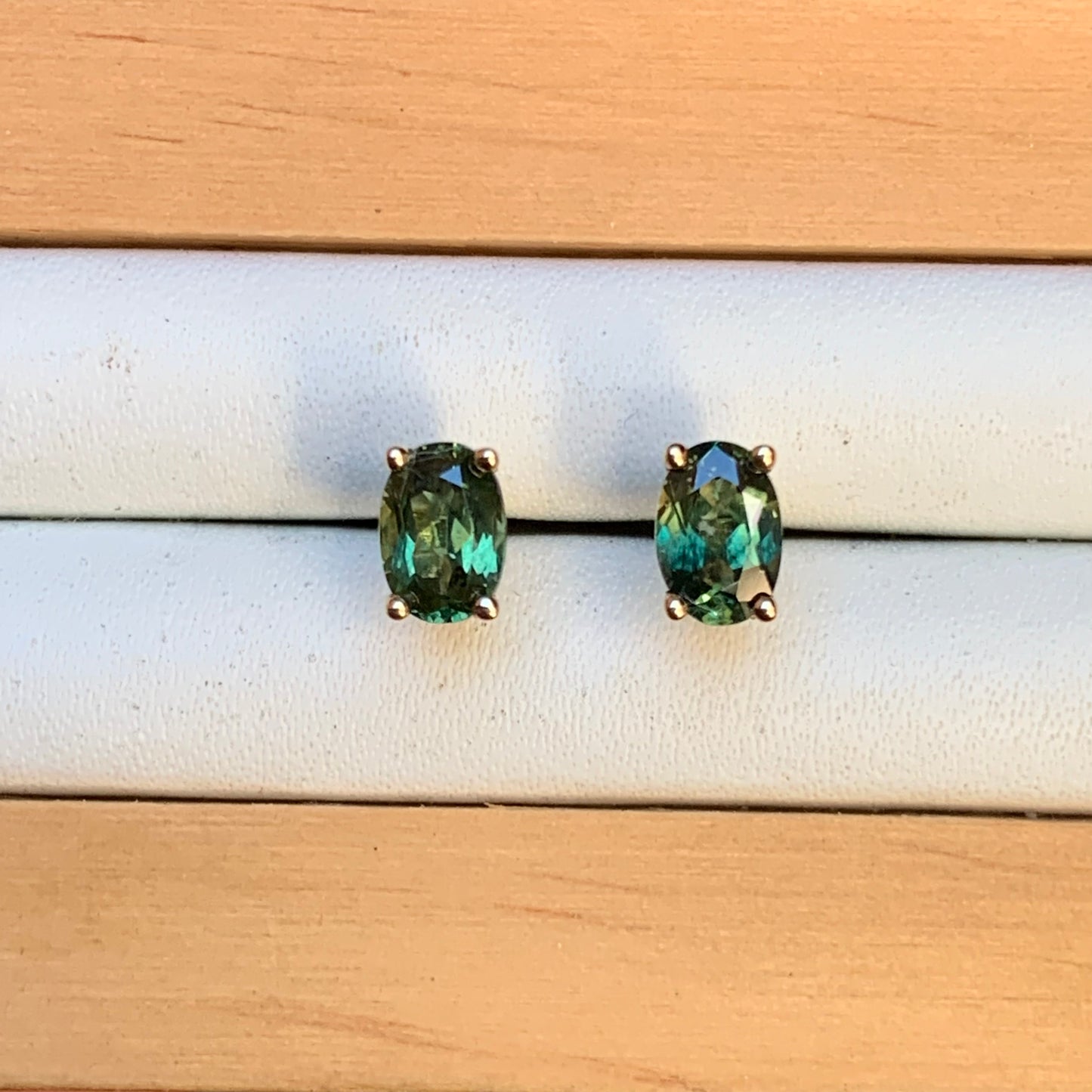 Oval Australian Parti Sapphire Earrings ~ 6x4mm Gold Studs