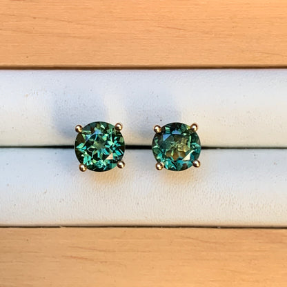 Australian Parti Sapphire Earrings ~ 5.5mm Gold Studs