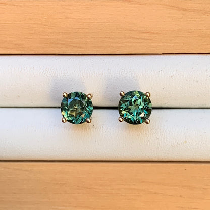 Australian Parti Sapphire Earrings ~ 5.5mm Gold Studs