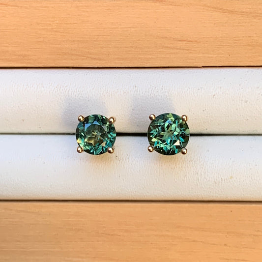 Australian Parti Sapphire Earrings ~ 5.5mm Gold Studs
