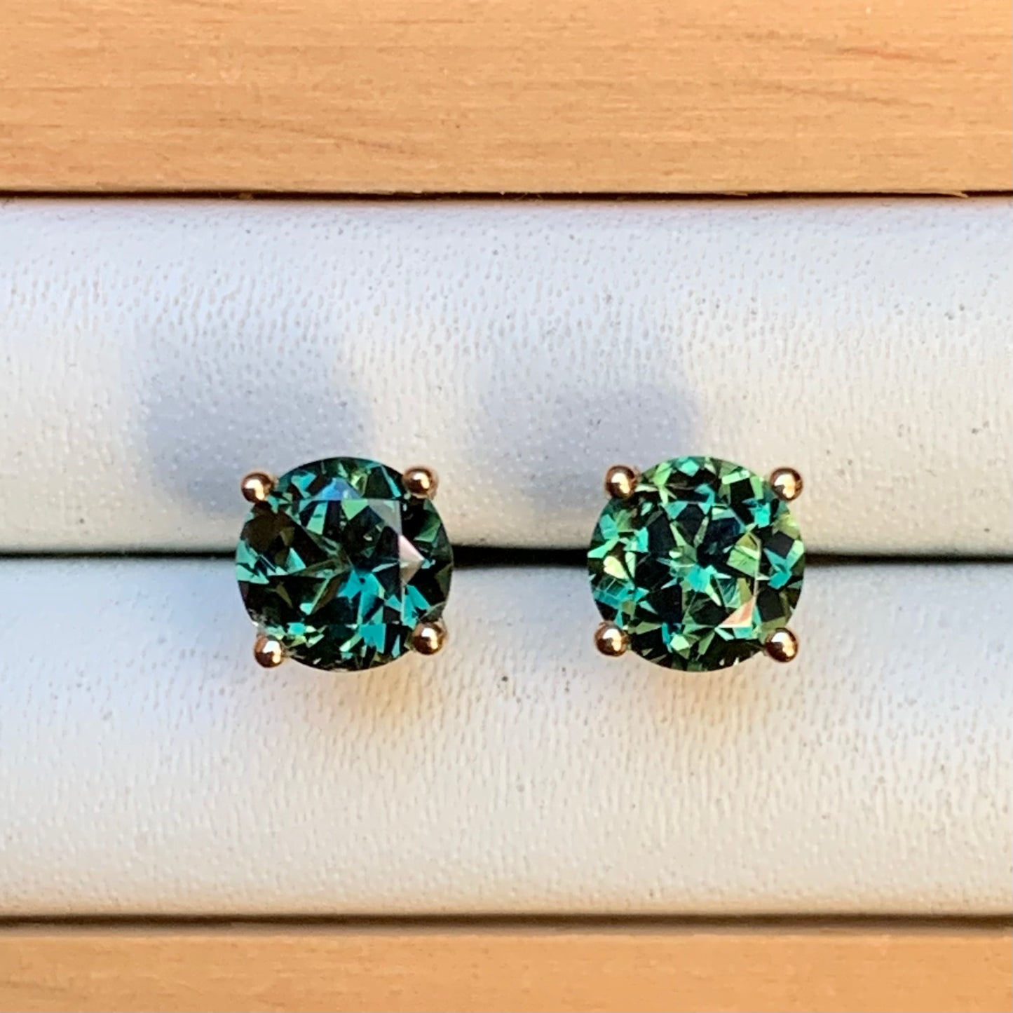 Teal Australian Parti Sapphire Earrings ~ 5mm Gold Studs