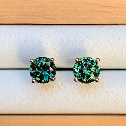Teal Australian Parti Sapphire Earrings ~ 5mm Gold Studs