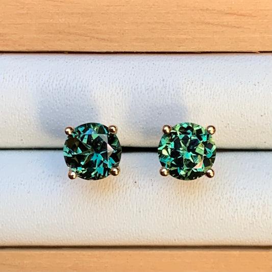 Teal Australian Parti Sapphire Earrings ~ 5mm Gold Studs