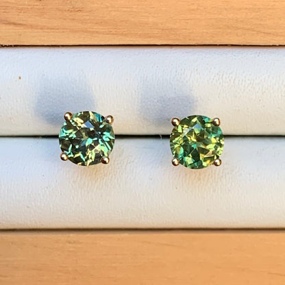 Australian Parti Sapphire Earrings ~ 5mm Gold Studs