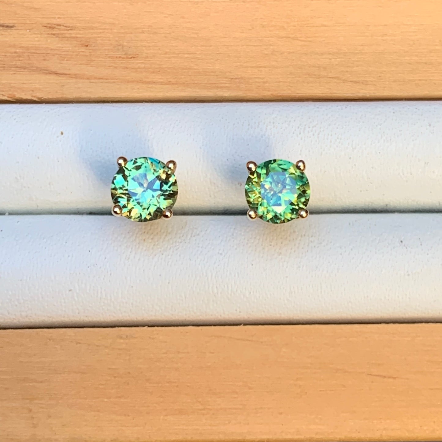 Australian Parti Sapphire Earrings ~ 5mm Gold Studs