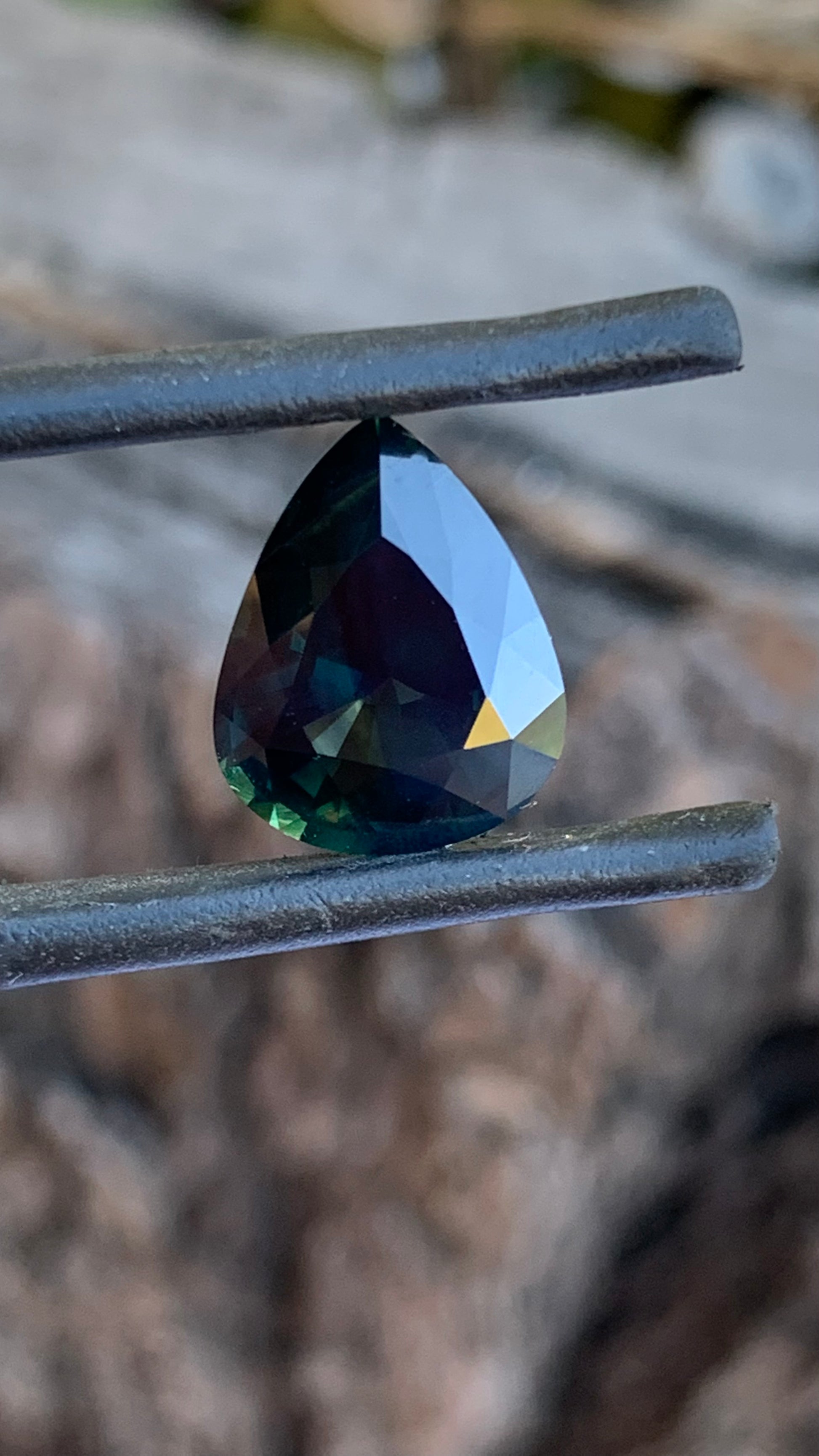 5.23ct dark blue and yellow parti Australian sapphire pear cut from the Central Queensland Gemfields