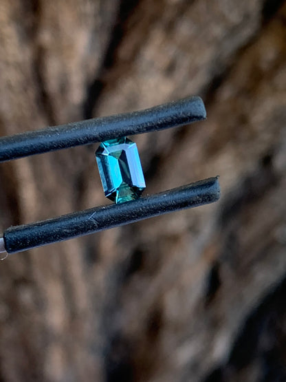 Eye clean 0.72ct Australian sapphire in a modern emerald cut