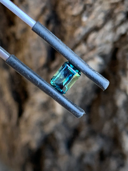 Natural Australian teal sapphire with striking blue green parti colour zones
