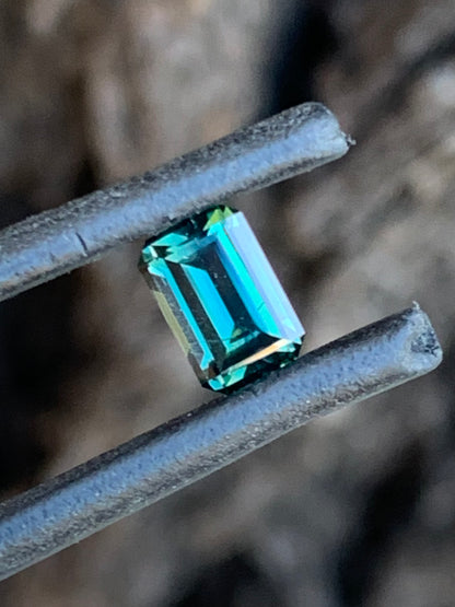0.98ct teal Australian sapphire emerald cut from the Central Queensland Gemfields