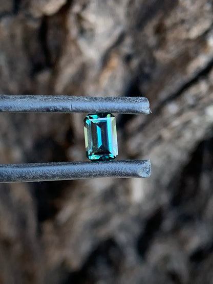 Emerald cut Australian sapphire with stunning saturated teal colour